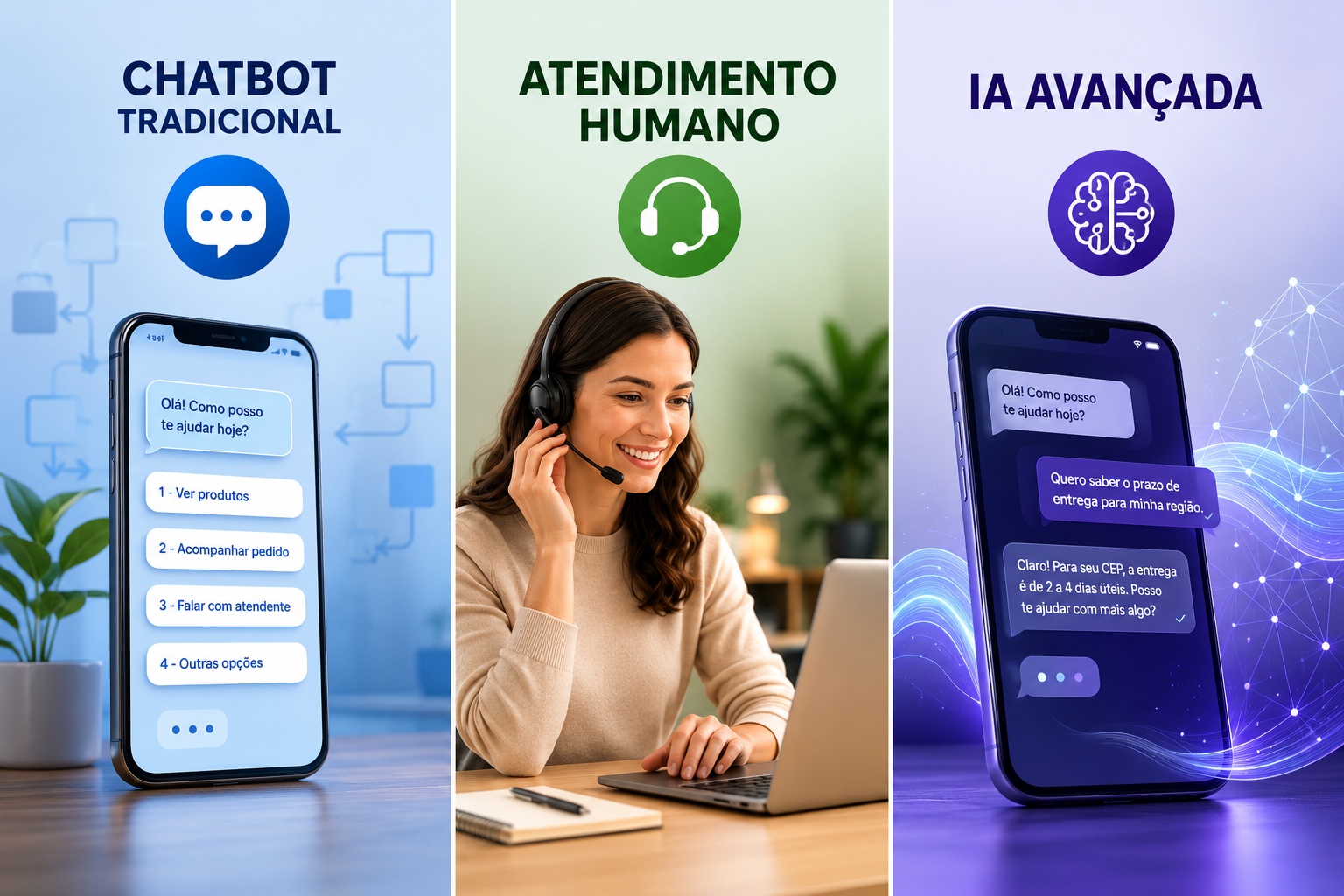 Perkhidmatan melalui WhatsApp: perbandingan antara chatbot tradisional, manusia dan AI canggih